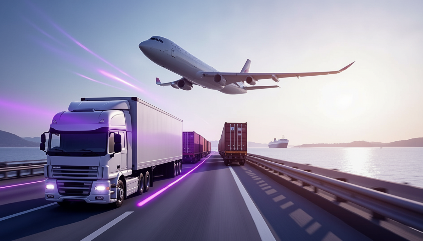 Freight trucks moving on highway